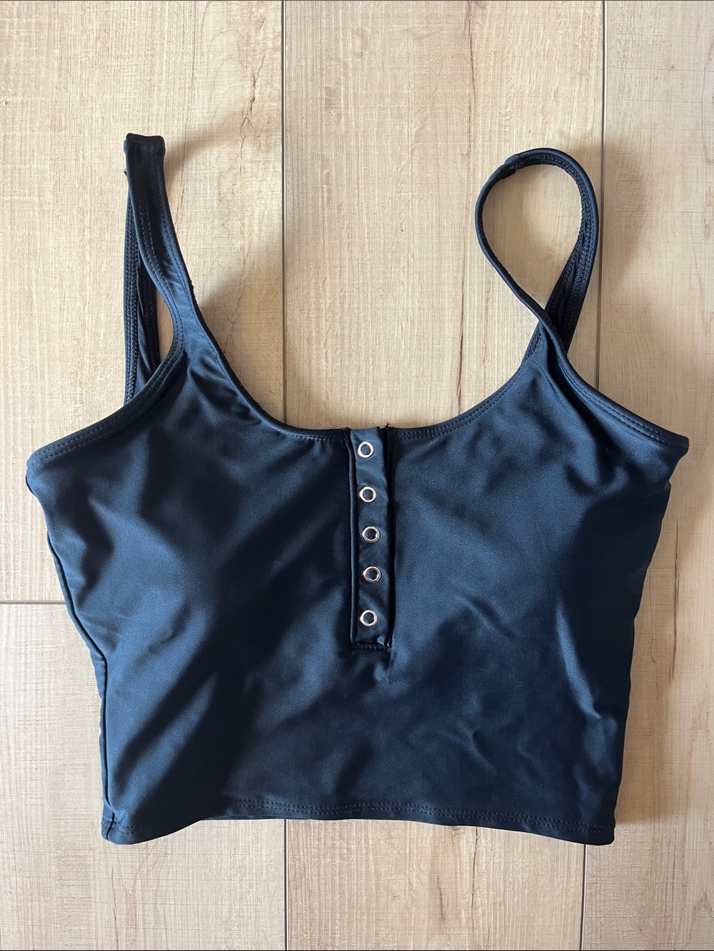 Women’s Black Snap-Front Swim Crop Top